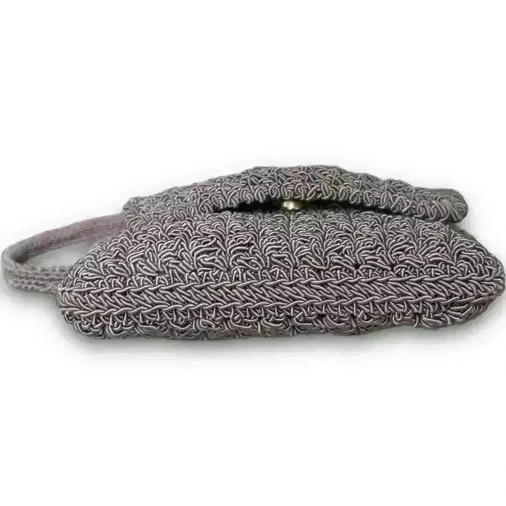 Vtg Gap Crochet Knitted Crossbody‎ Mini Purse Tote Snap Closure Flap Woven Grey - Picture 4 of 11